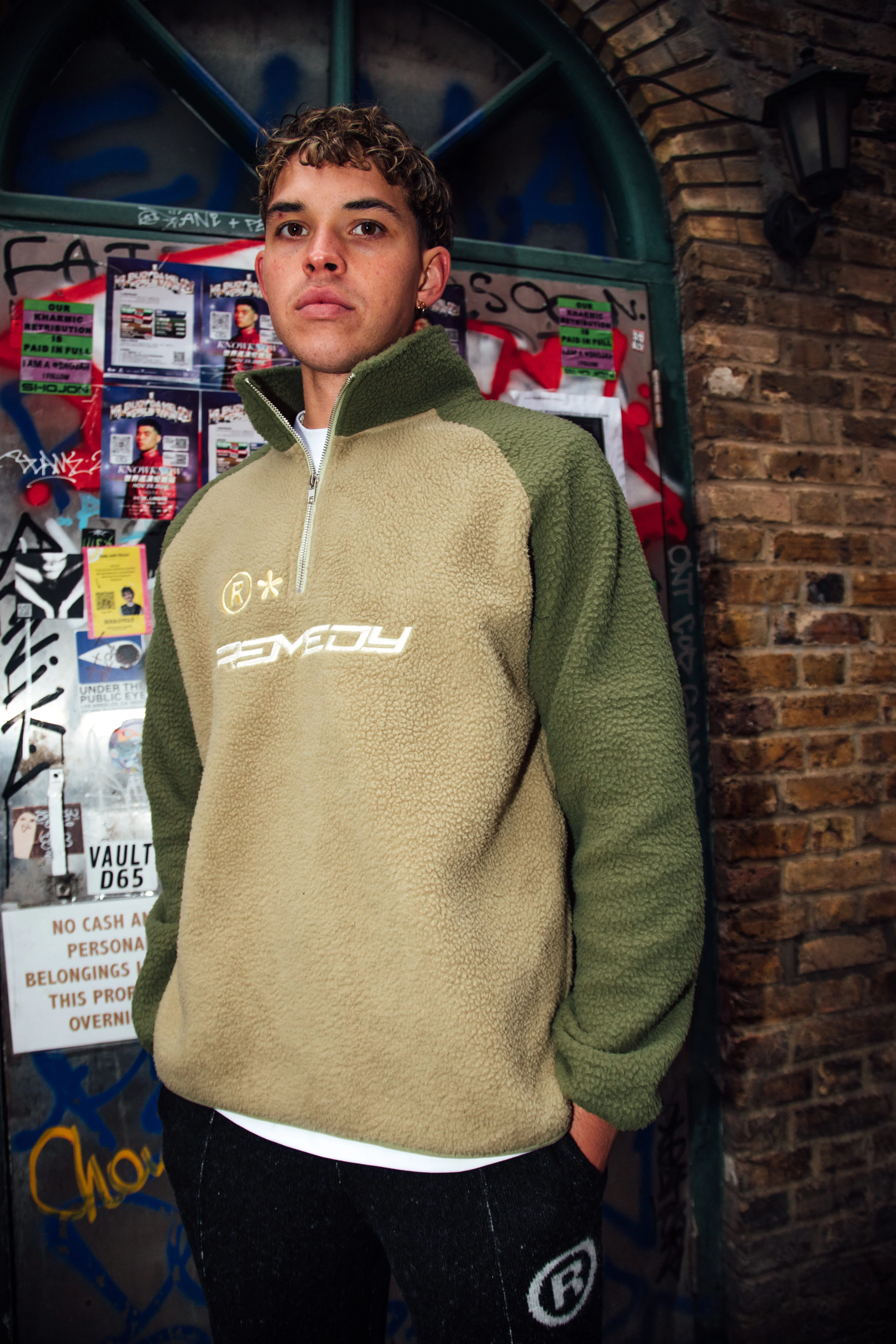 Khaki 2 Tone Sherpa 1/4 Zip